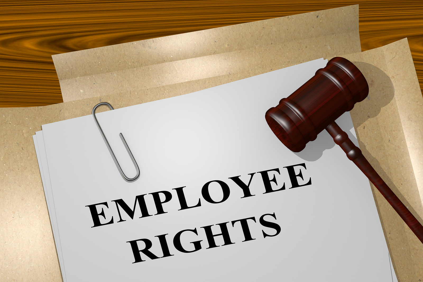 3D illustration of "EMPLOYEE RIGHTS" title on Legal Documents- concept
