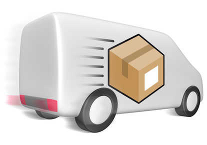 furgoneta de reparto con símbolo de paquete