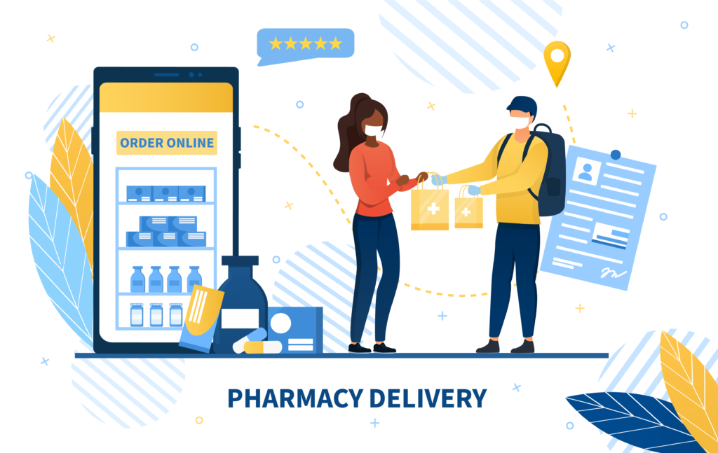 Customer receiving online pharmacy delivery