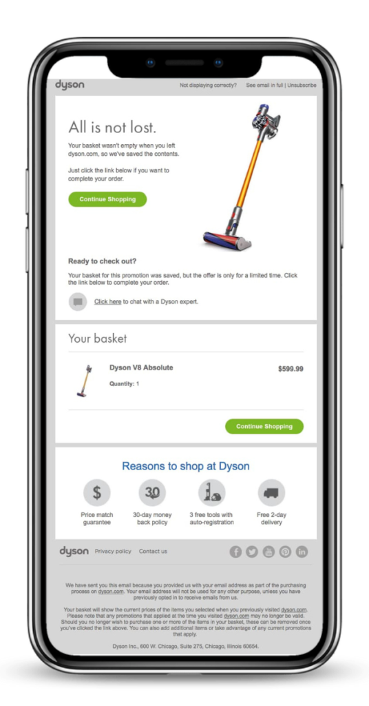 Dyson | Abandoned Cart Recovery |10 Customer Retention Strategies from Top Brands